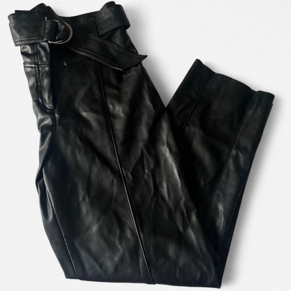 Black Faux Leather Pants with Belt